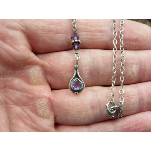 16" Sterling Silver Heavily Tarnished Amethyst Necklace Vintage Minimalist - Picture 2 of 7